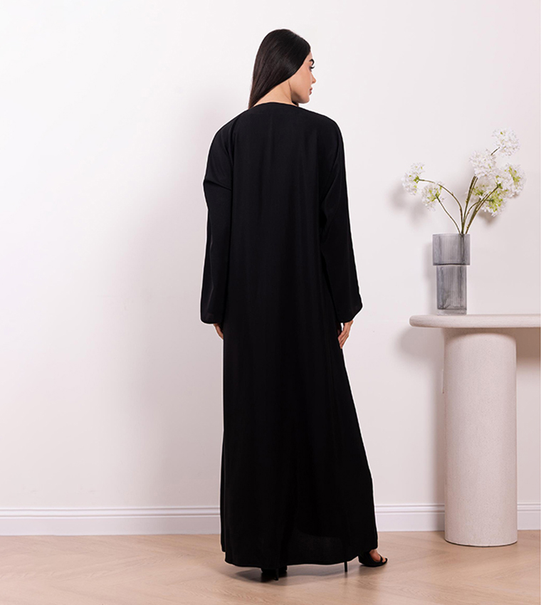 Solid V-Neck Zipper Abaya