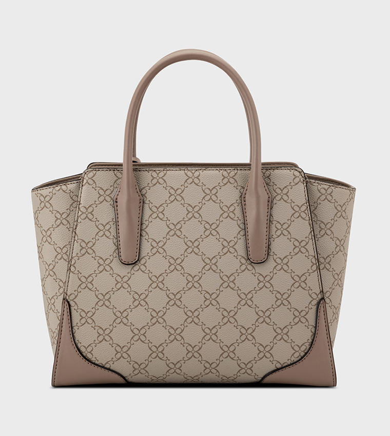 Monogram Patterned Zipper Satchel Bag