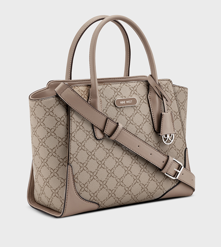 Monogram Patterned Zipper Satchel Bag