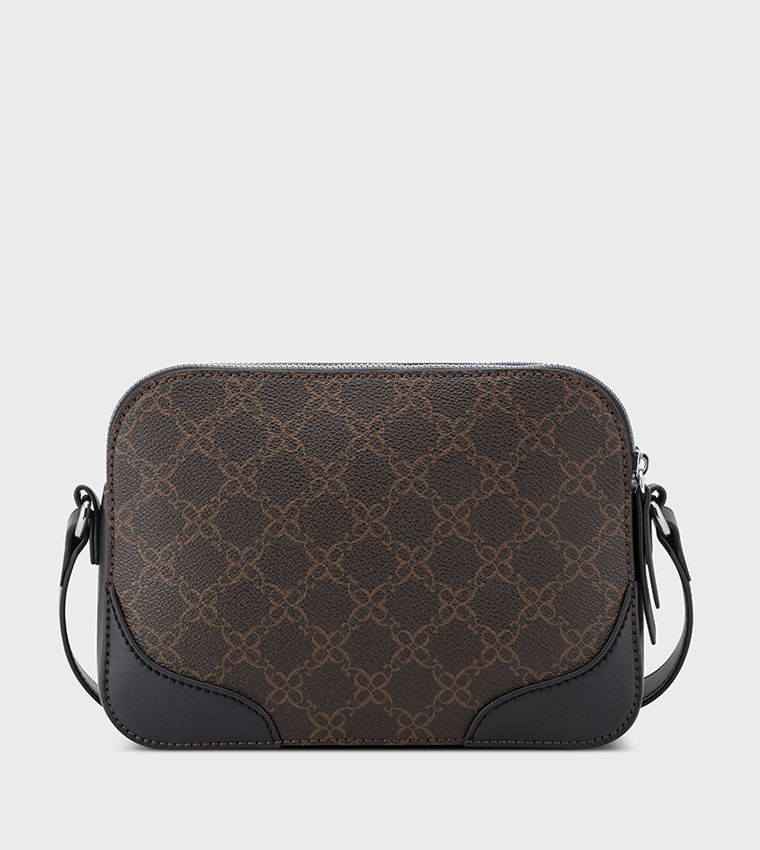 Monogram Patterned Zipper Crossbody Bag