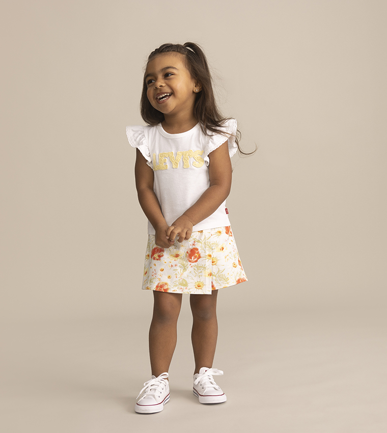 Printed Crew Neck Knit Top & Skort Set