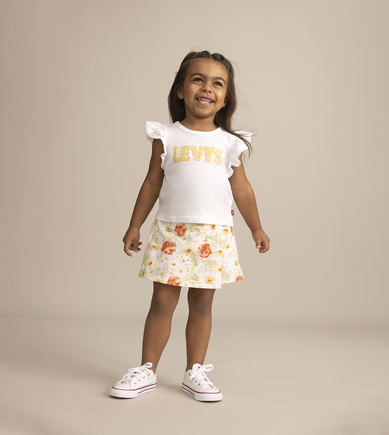 Printed Crew Neck Knit Top & Skort Set