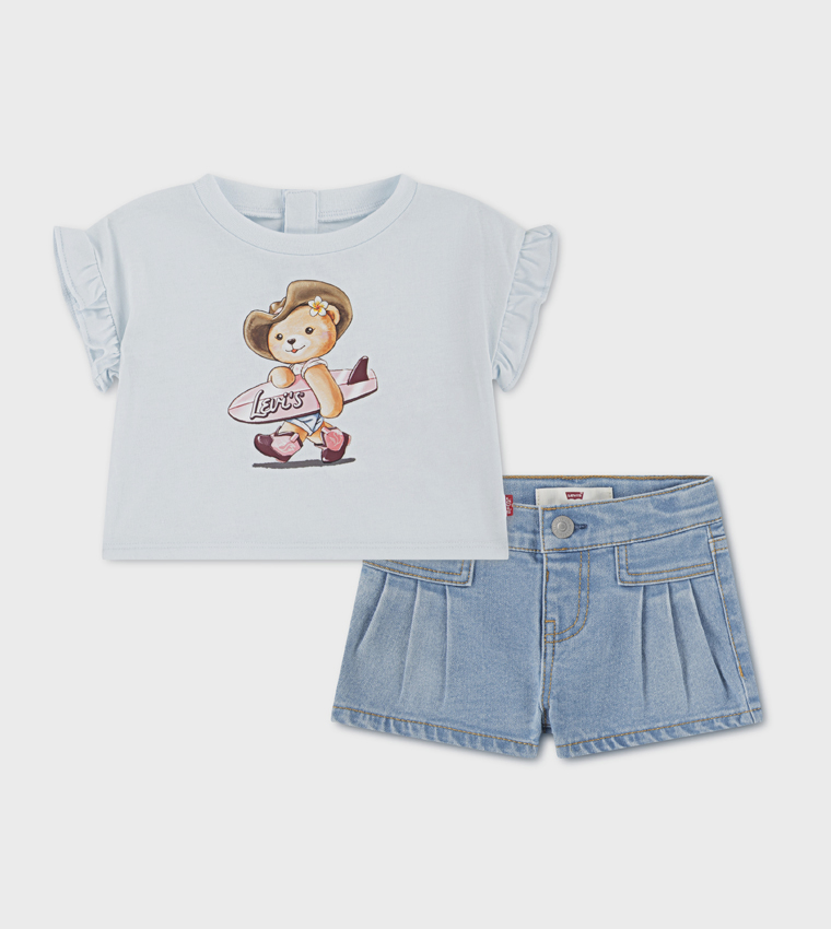 Printed Top & Pleated Short Set