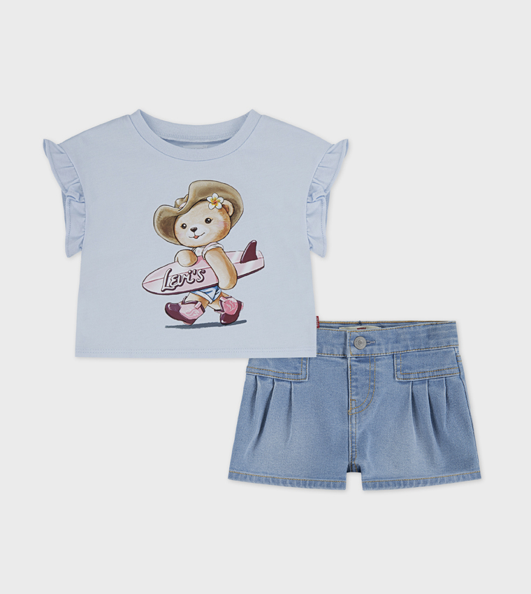 Printed Top & Pleated Short Set