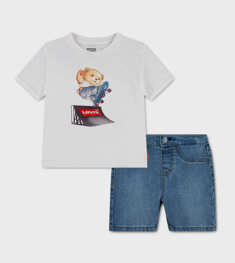 Printed Short Sleeves T-Shirt & Denim Short Set