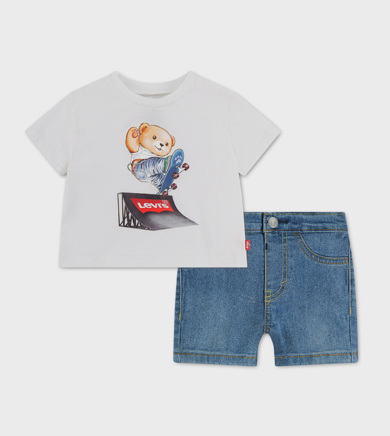 Printed Short Sleeves T-Shirt & Denim Short Set