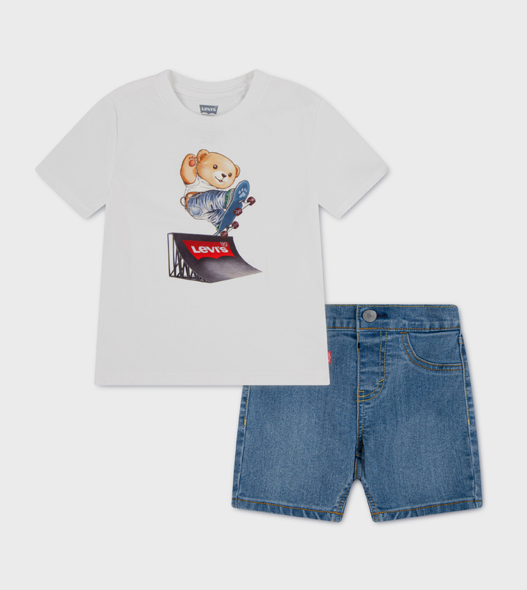 Printed Short Sleeves T-Shirt & Denim Short Set
