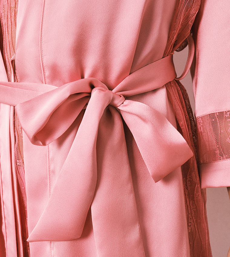 Satin Finish Lace Trim Night Robe