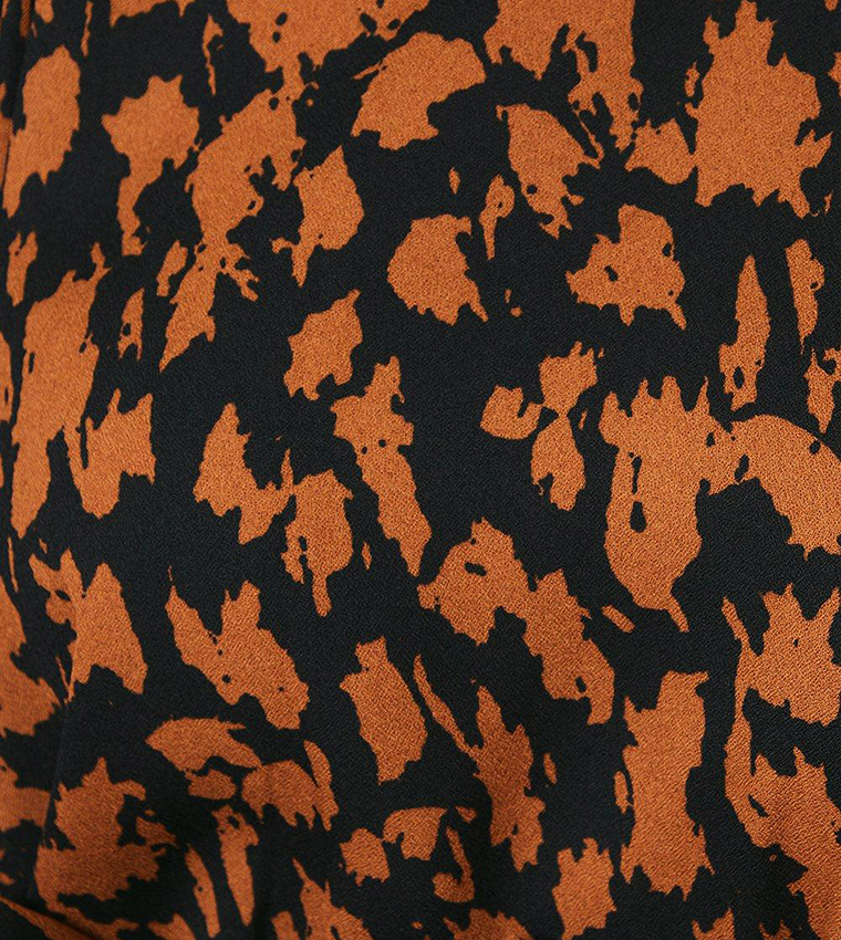 Neutral Abstract Print Blouson Sleeves Top