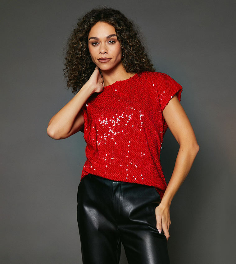 Sequined Short Sleeves Top