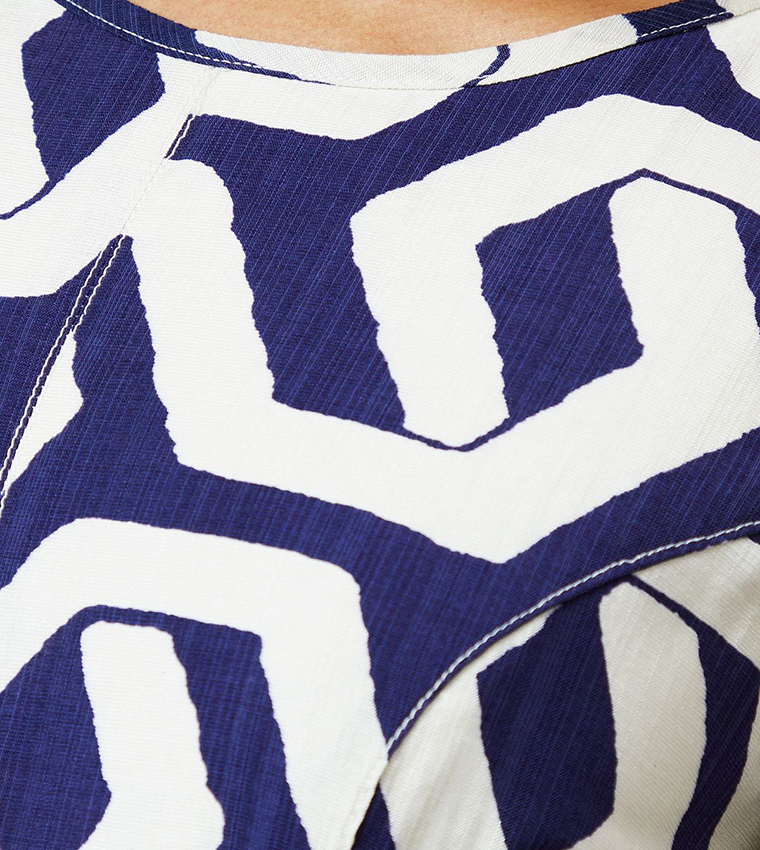 Geo Print Seam Detail Midi Dress