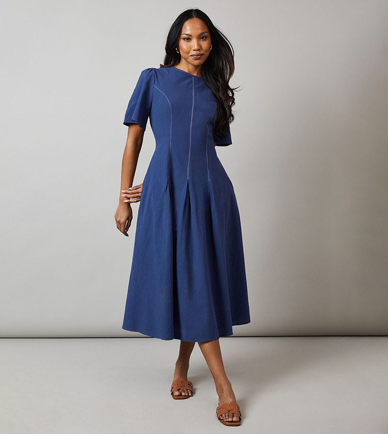 Seam Detail Pleat Detail Midi Dress