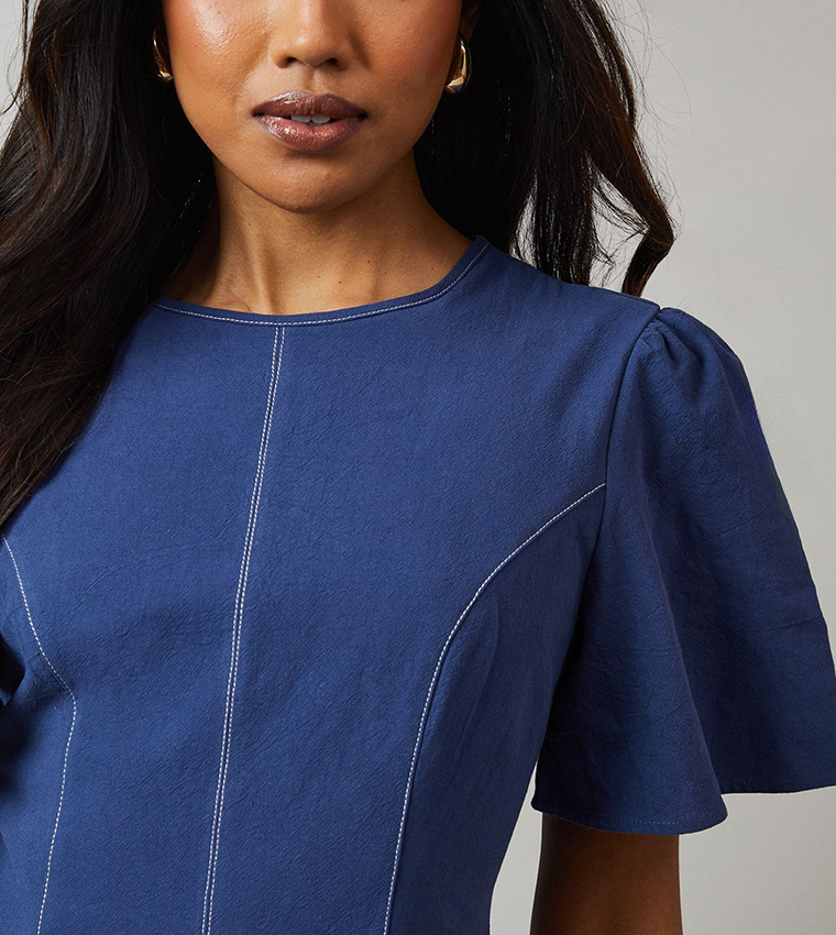 Seam Detail Pleat Detail Midi Dress