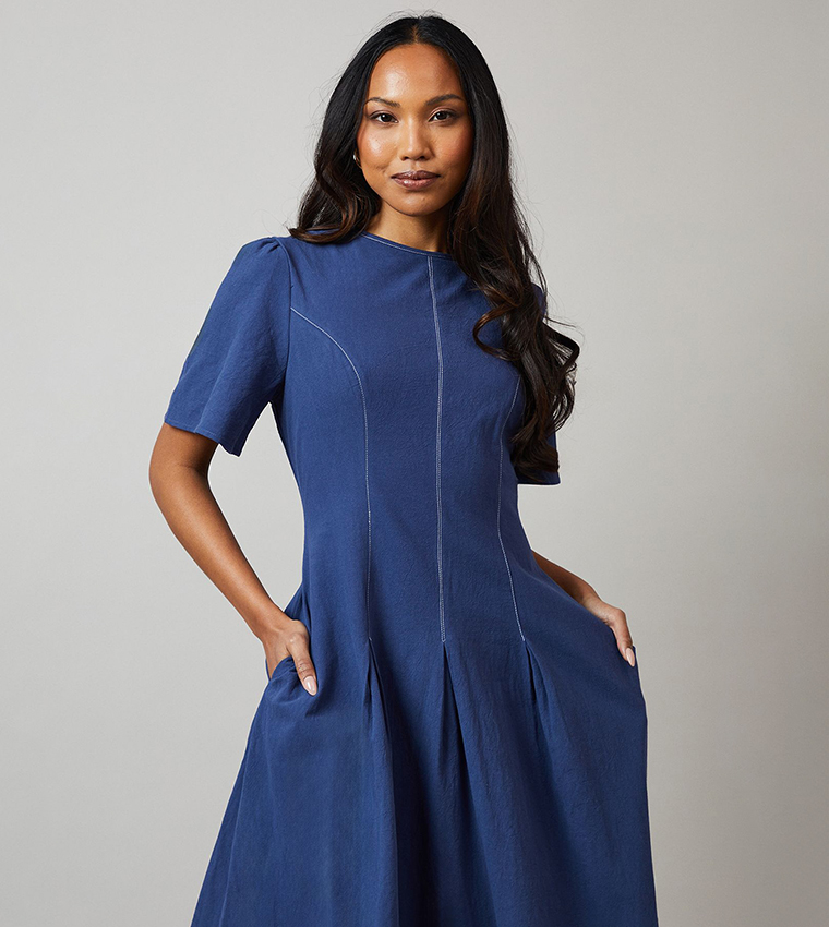 Seam Detail Pleat Detail Midi Dress
