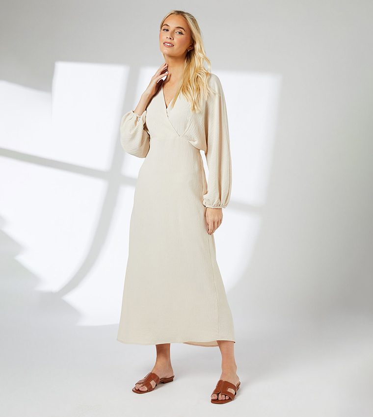 Textured Batwing Sleeves Midi Dress
