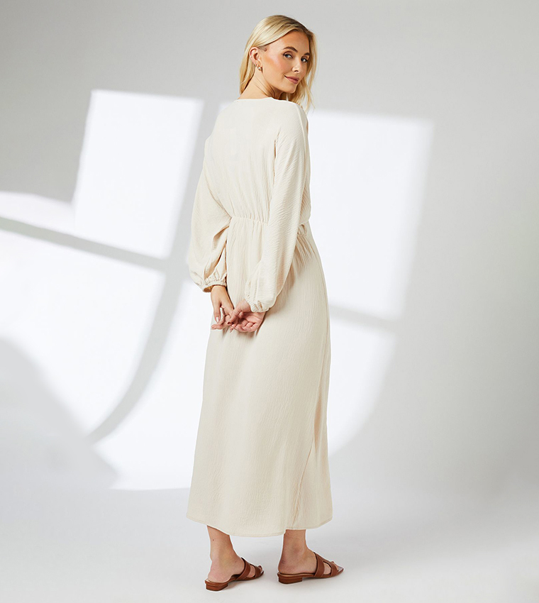 Textured Batwing Sleeves Midi Dress