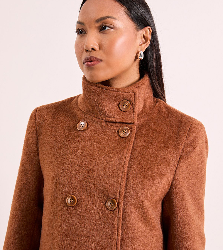 Short Double Breasted Funnel Neck Coat