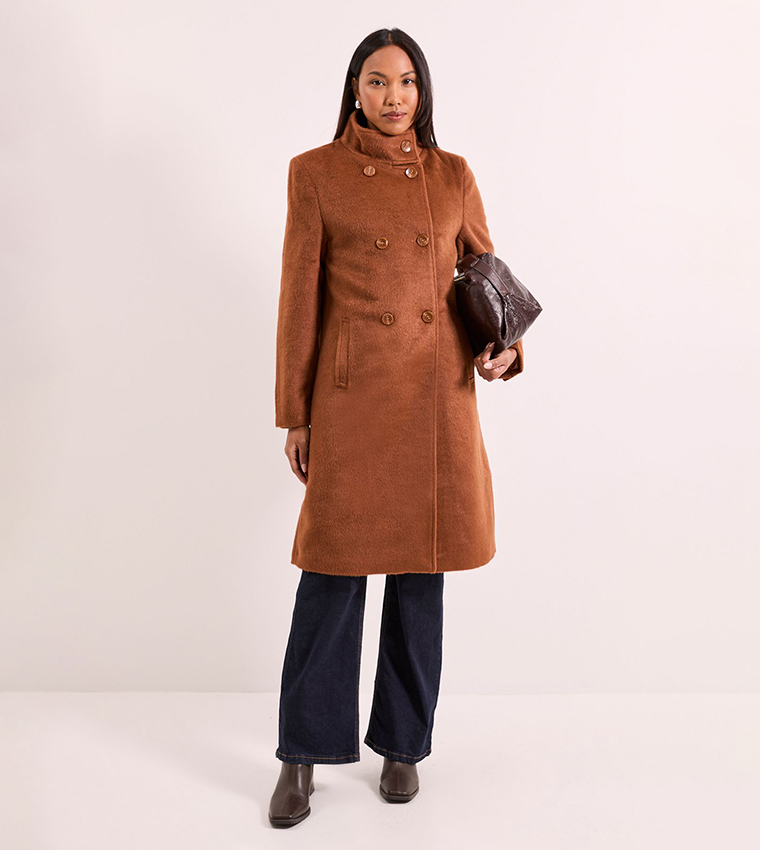 Short Double Breasted Funnel Neck Coat