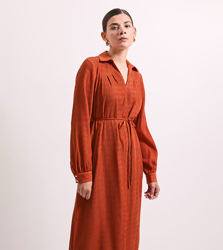 Crinkle Column Shirt Mid Dress