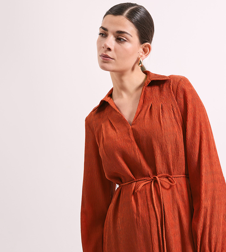 Crinkle Column Shirt Mid Dress