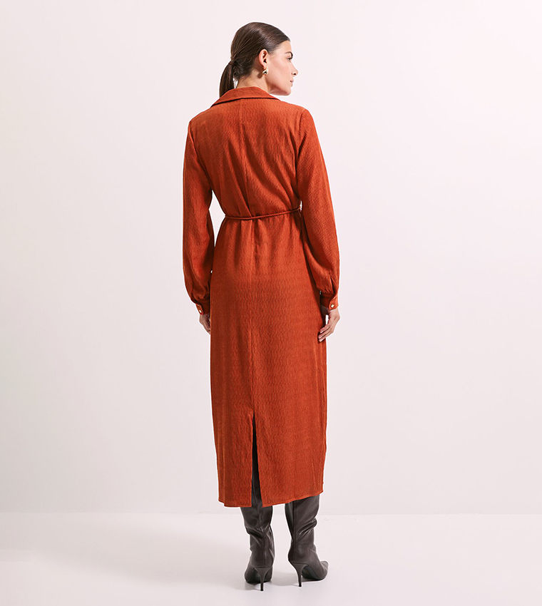 Crinkle Column Shirt Mid Dress