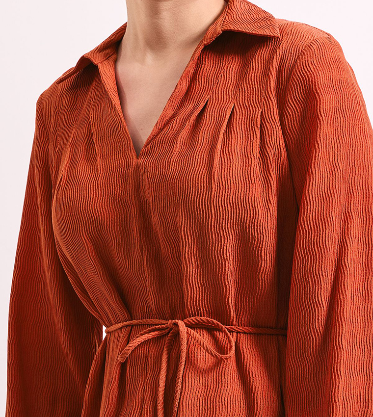 Crinkle Column Shirt Mid Dress