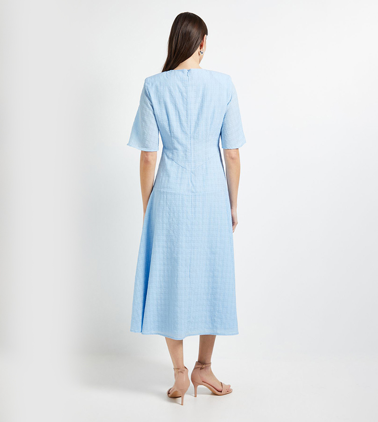 Drop Waist Fit & Flared Jacquard Midi Dress