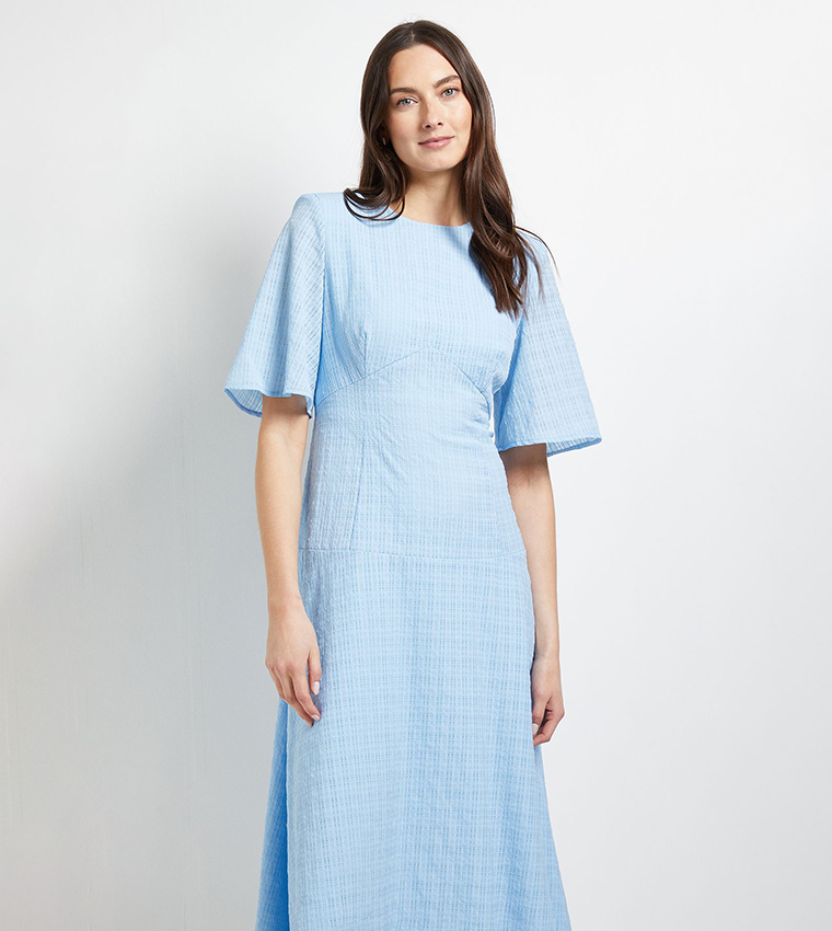 Drop Waist Fit & Flared Jacquard Midi Dress