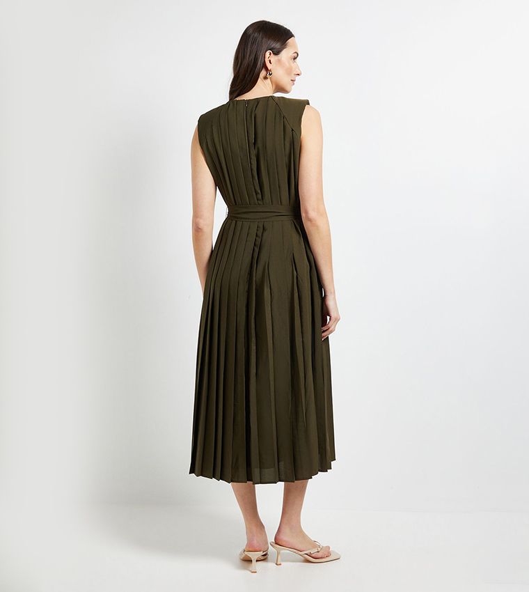 فستان ميدي بدون كم بكسرات كاملة