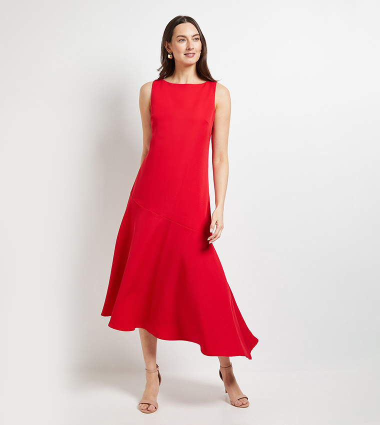 green emerald velvet dress Miss Circle Women's Nahla Red Drop Waist Midi Dress with Buttons