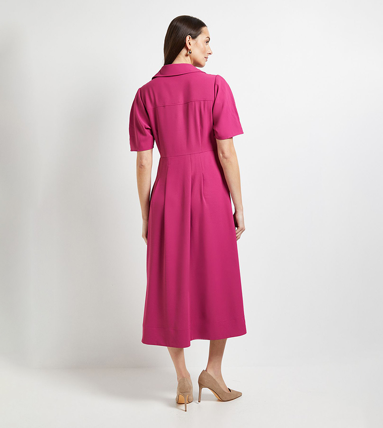 فستان قميص ميدي بكم واسع وحزام