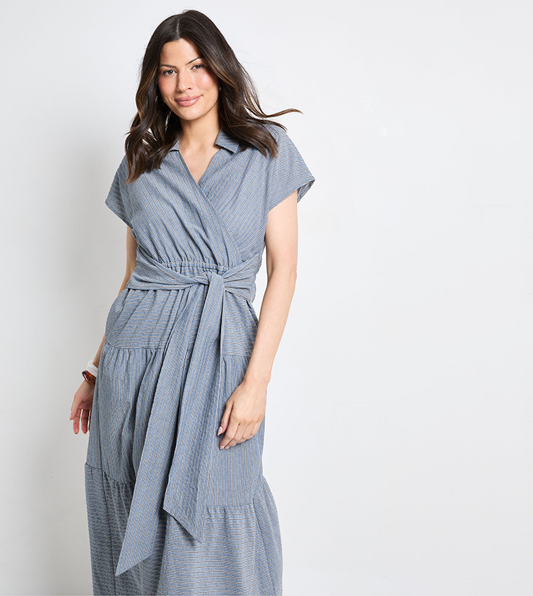 Tiered Tie Waist Midaxi Dress