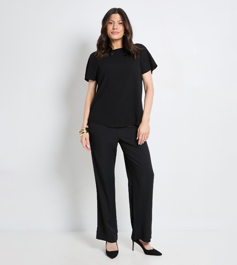 Solid Crew Neck Chiffon T-Shirt