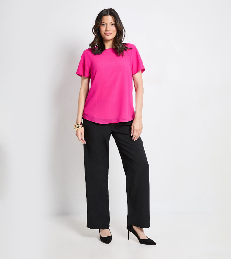 Solid Crew Neck Chiffon T-Shirt
