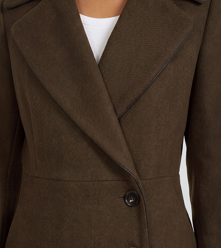 Long Sleeves Waisted 3 Button Coat