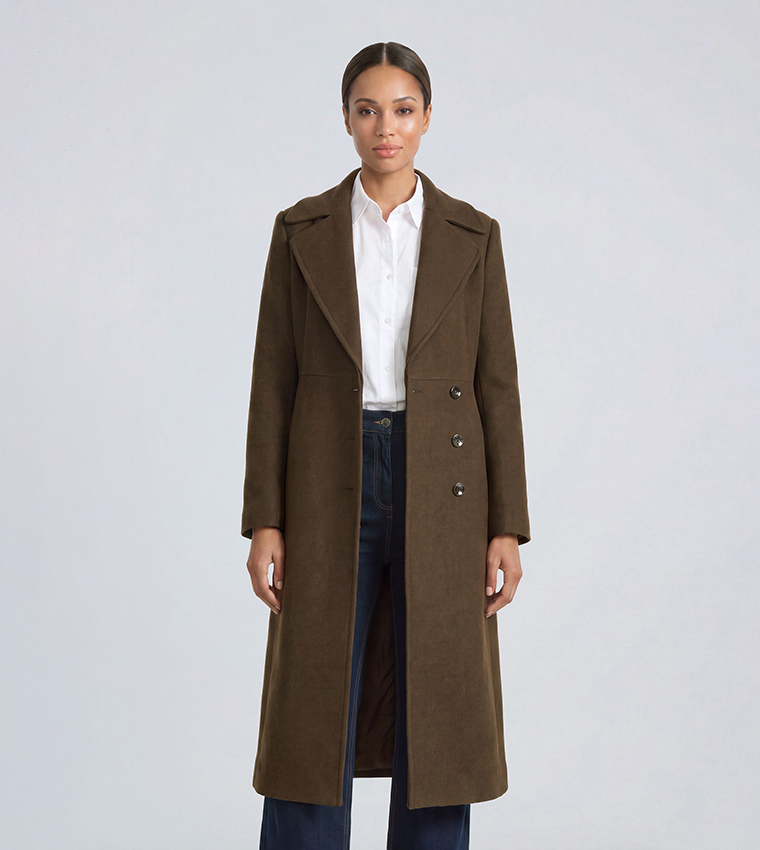 Long Sleeves Waisted 3 Button Coat