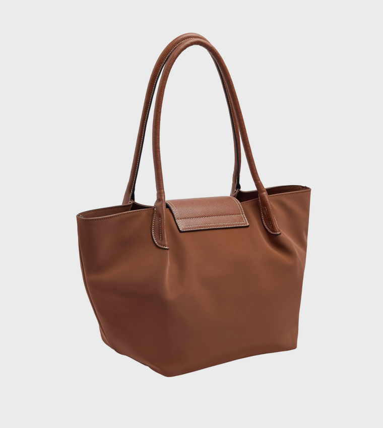 Textured Snap Button Tote Bag