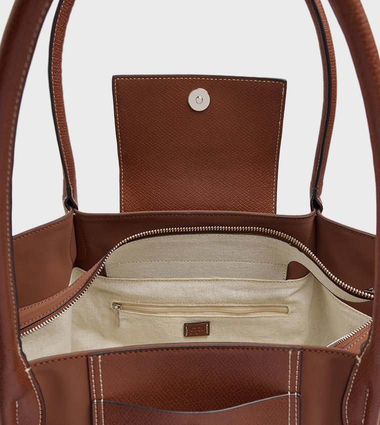 Textured Snap Button Tote Bag