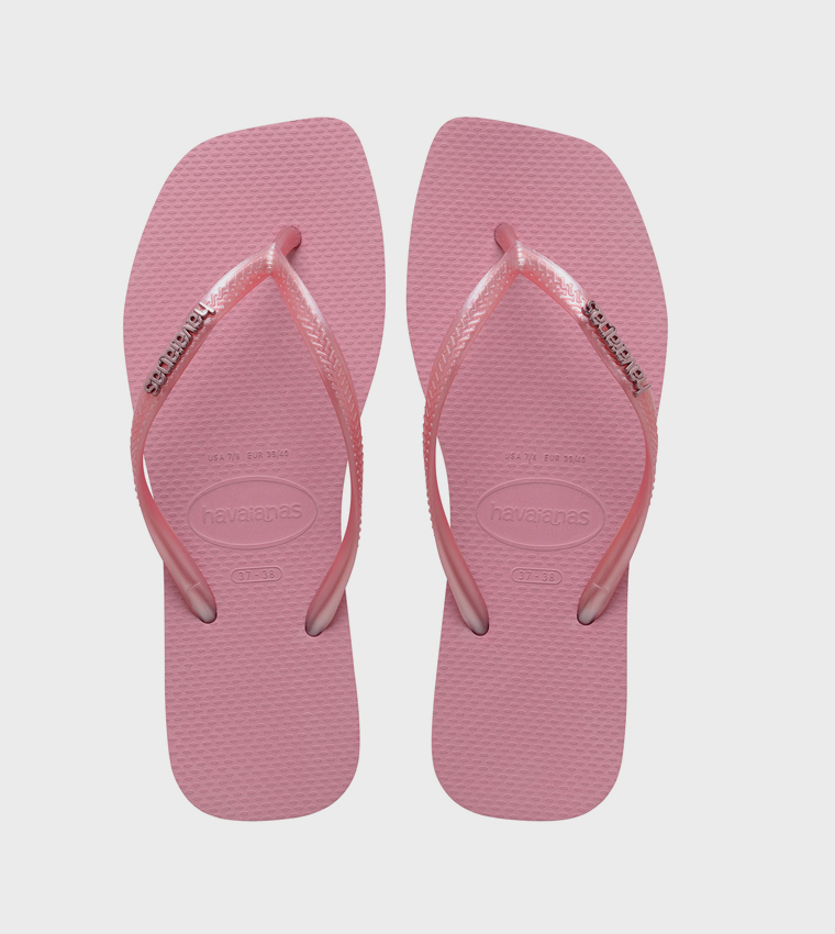 Slim Square Toe Logo Metallic Flip-Flops