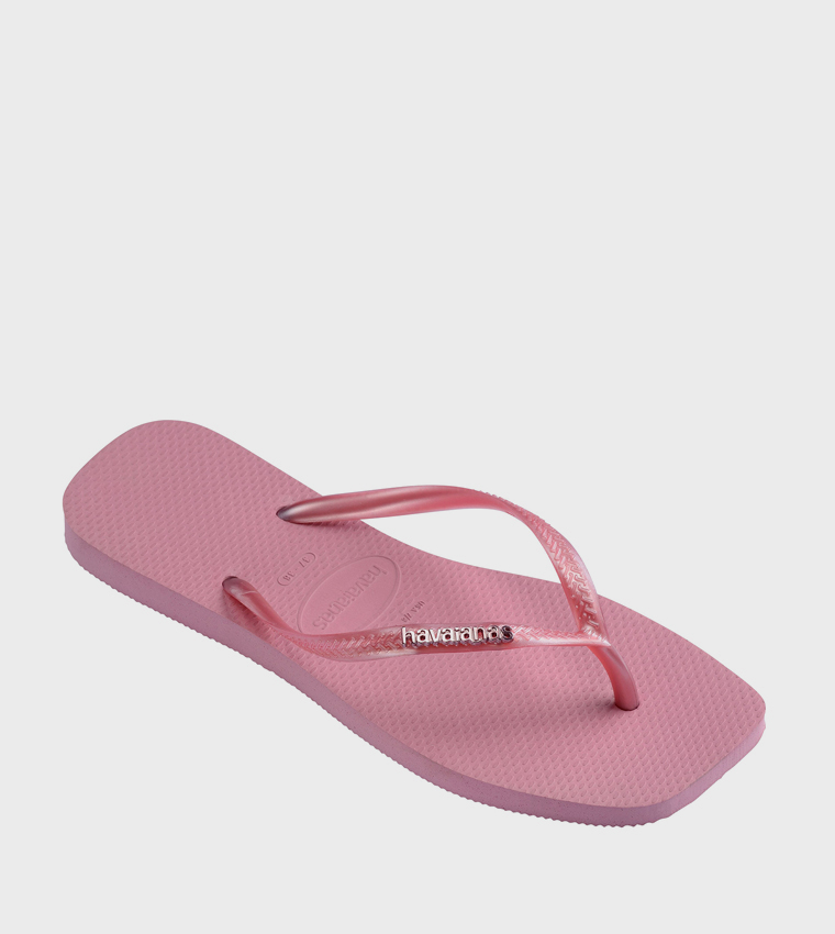 Slim Square Toe Logo Metallic Flip-Flops