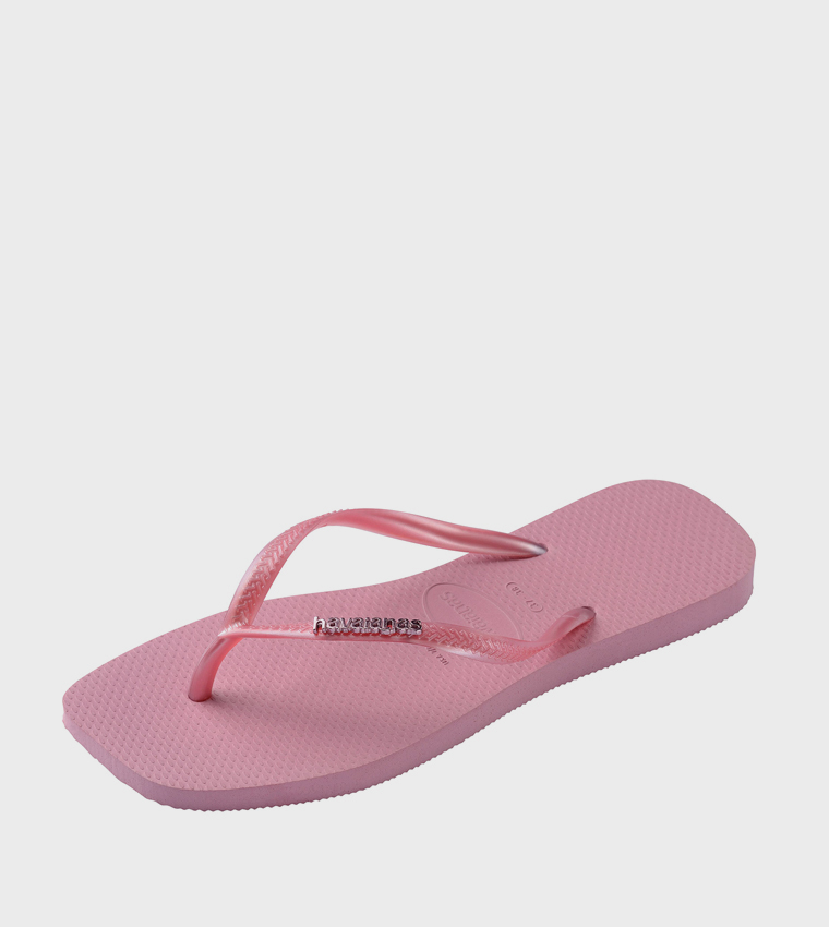 Slim Square Toe Logo Metallic Flip-Flops