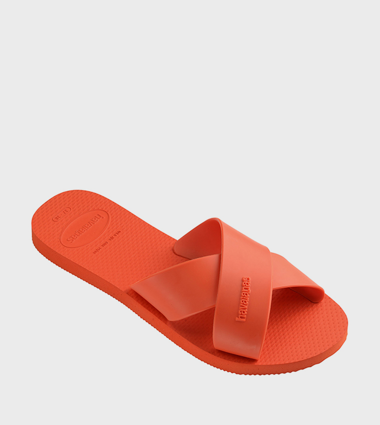 Aqua Criss-Cross Slide Sandals