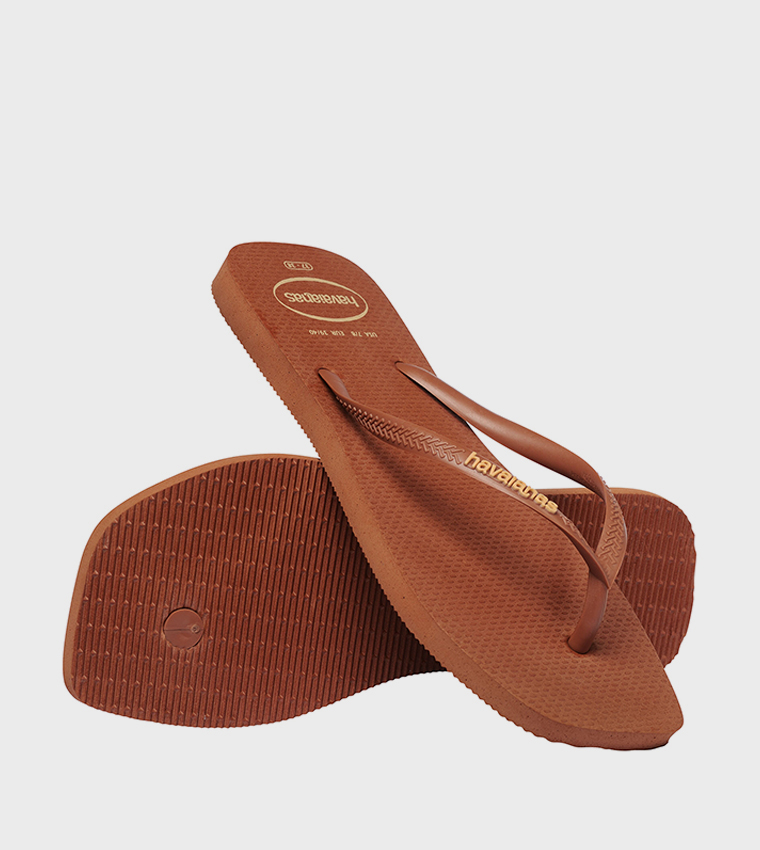 Slim Square Toe Logo Detail Popup Flip-Flops