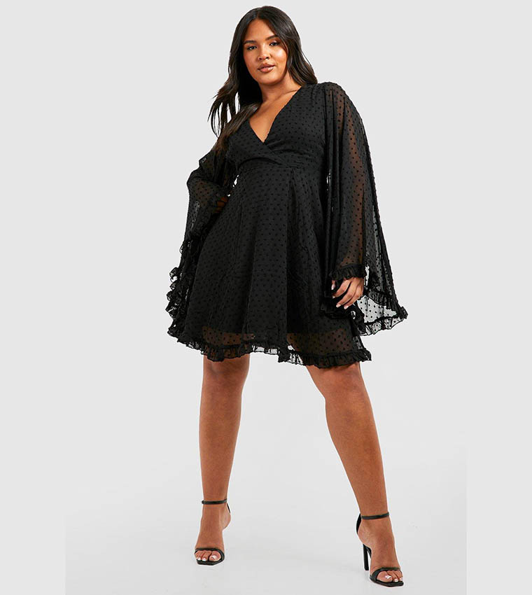 plus dobby chiffon wide sleeve skater dress Buy Boohoo Dobby Chiffon Wide Sleeves Skater Dress In Blue