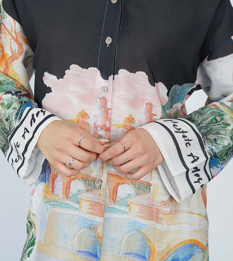 Artistic Printed Long Sleeves Shirt Tunic