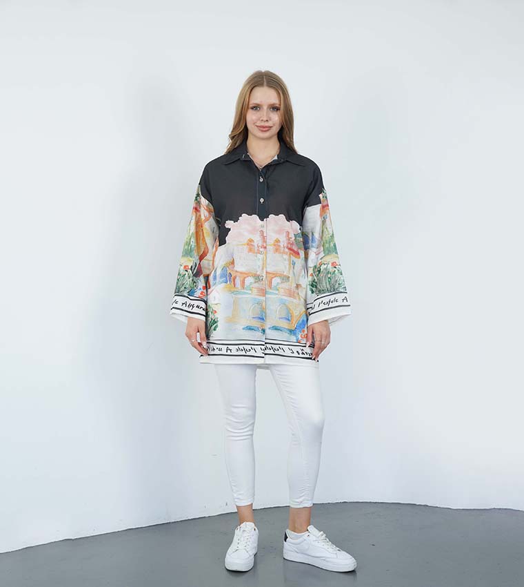 Artistic Printed Long Sleeves Shirt Tunic