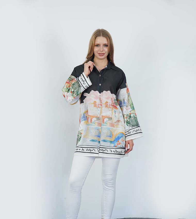 Artistic Printed Long Sleeves Shirt Tunic