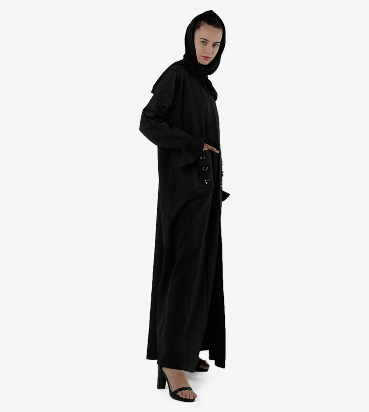 Long Sleeves Pocket Detailed Open Front Abaya