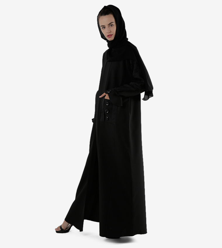Long Sleeves Pocket Detailed Open Front Abaya