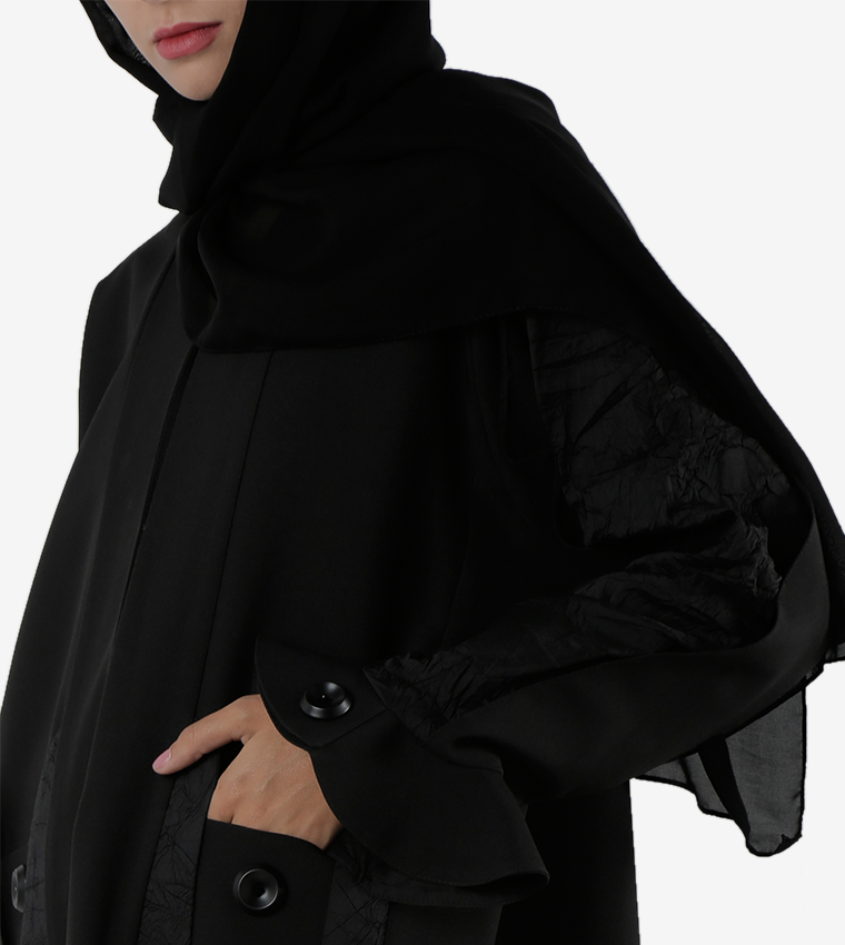 Long Sleeves Pocket Detailed Open Front Abaya